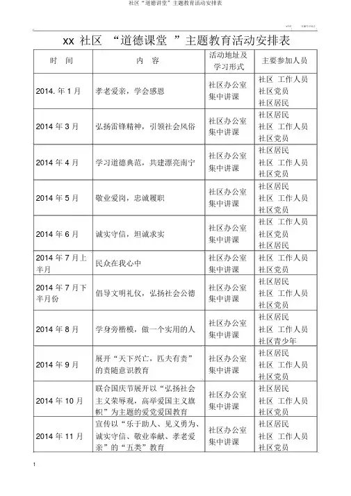 社区“道德讲堂”主题教育活动安排表