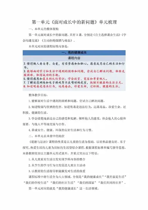 部编版中小学五年级上册道德与法治第一单元《面对成长中的新问题》单元梳理