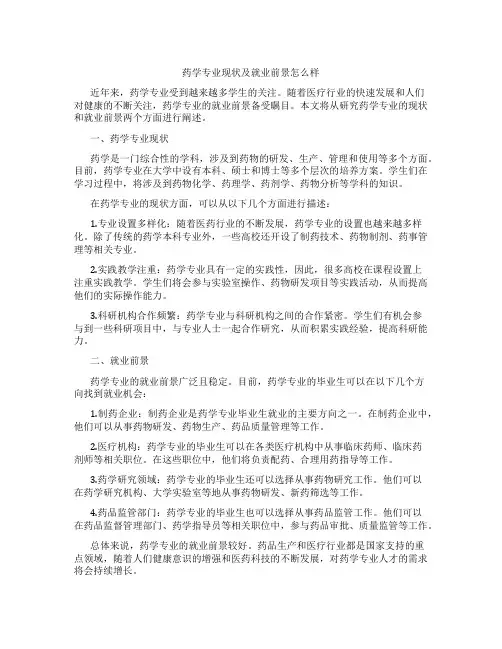 药学专业现状及就业前景怎么样