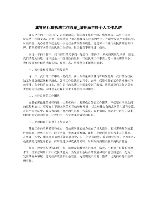 城管局行政执法工作总结_城管局年终个人工作总结