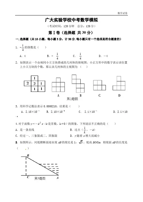 汕头广大实验学校2019届九年级中考模拟数学试题及答案
