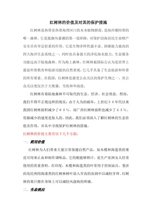 红树林的价值及对其的保护措施