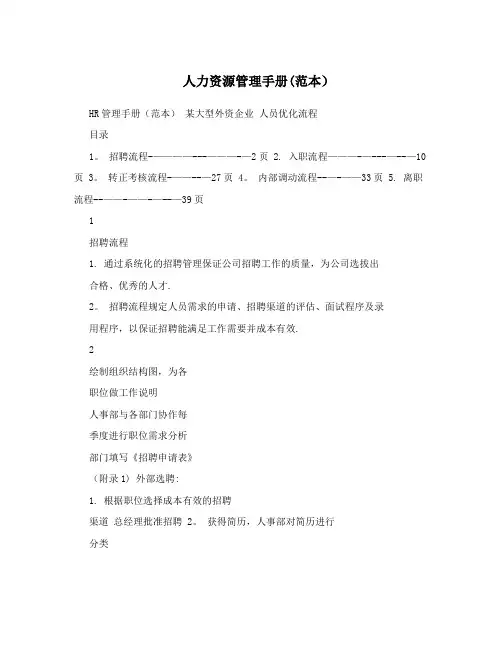 人力资源管理手册(范本)