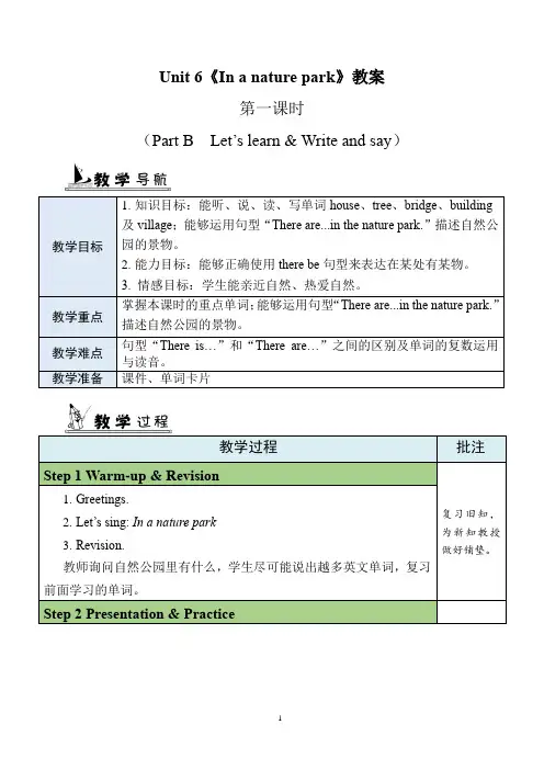 人教PEP版英语五年级上册  Unit6 partB 配套教案