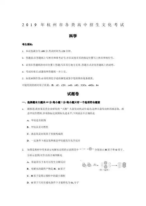 杭州市中考科学卷world版解析