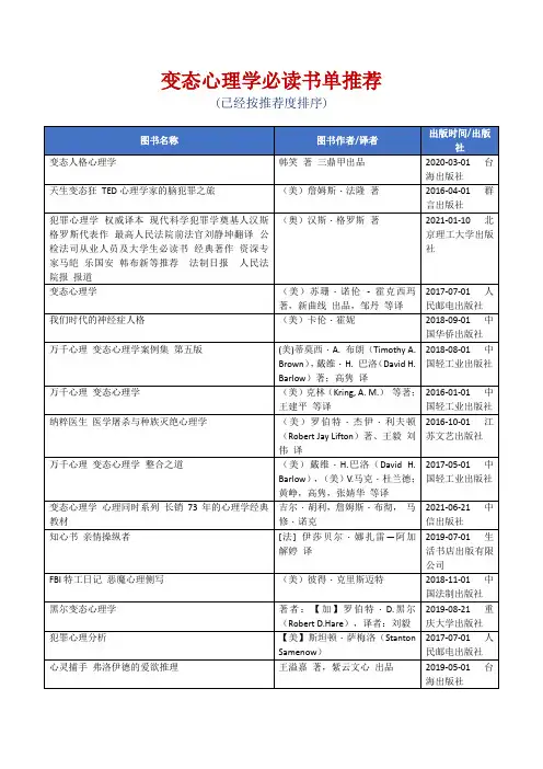 变态心理学必读书单推荐[精美打印版本]