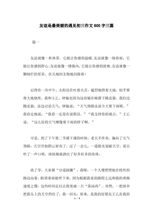 友谊是最美丽的遇见初三作文600字三篇