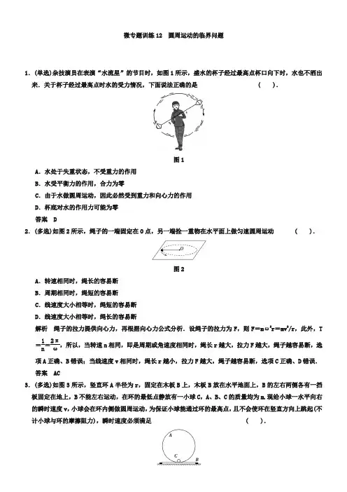 高考一轮微专题训练【12】圆周运动的临界问题(含答案)