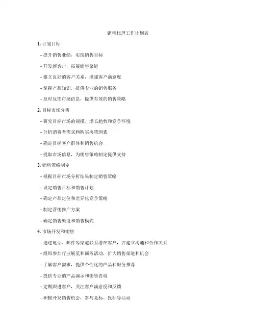 销售代理工作计划表