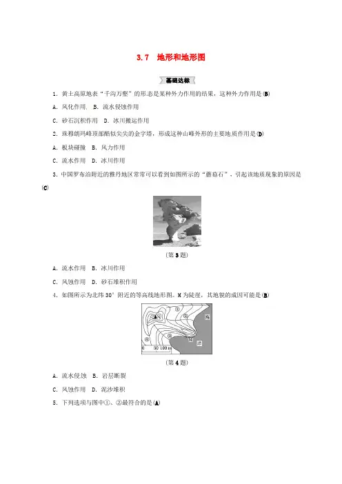 七年级科学上册 3.7 地形和地形图同步练习 (新版)浙教版