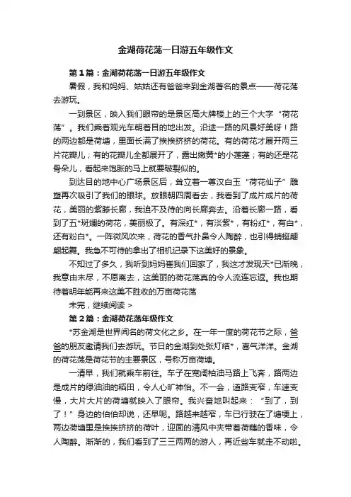 金湖荷花荡一日游五年级作文