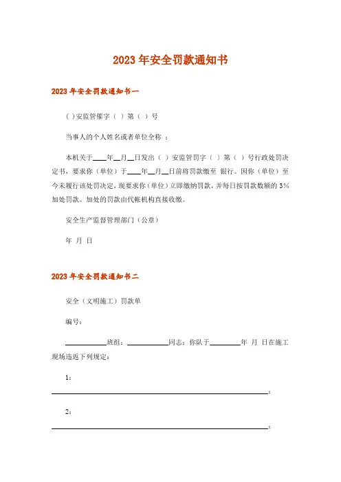 2023年实用文_安全罚款通知书
