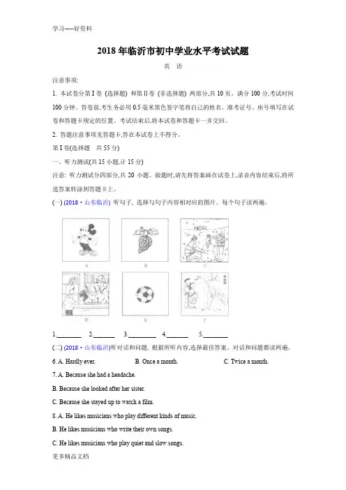 山东省临沂市2018年中考英语试题及答案汇编
