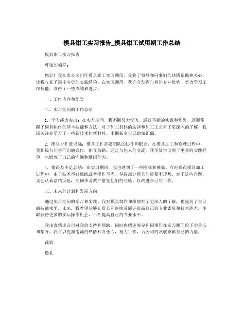 模具钳工实习报告_模具钳工试用期工作总结