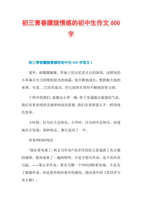 初三青春朦胧情感的初中生作文600字