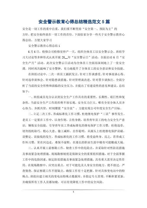 安全警示教育心得总结精选范文5篇