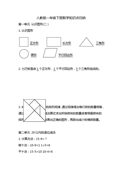 人教版一年级下册数学知识点归纳