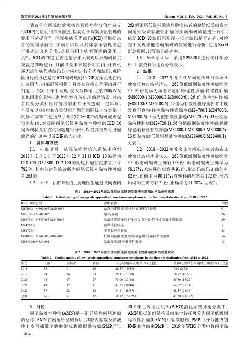 阑尾低级别黏液性肿瘤ICD-10编码探究