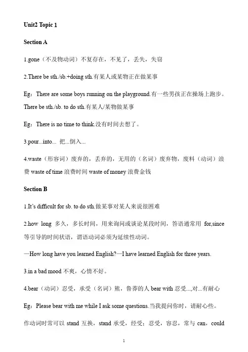初中英语 仁爱版九年级上册Unit2 Topic1 知识点