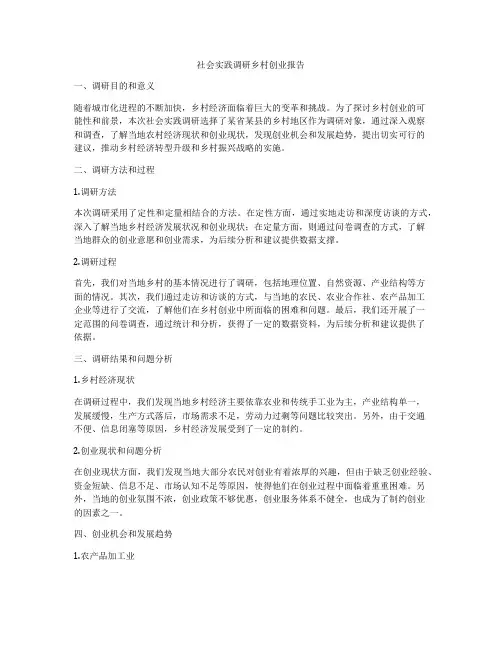 社会实践调研乡村创业报告