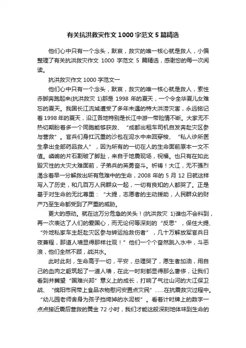 有关抗洪救灾作文1000字范文5篇精选