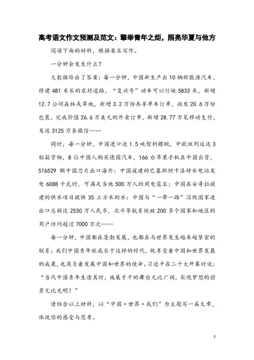 高考语文作文预测及范文：擎举青年之炬,照亮华夏与他方