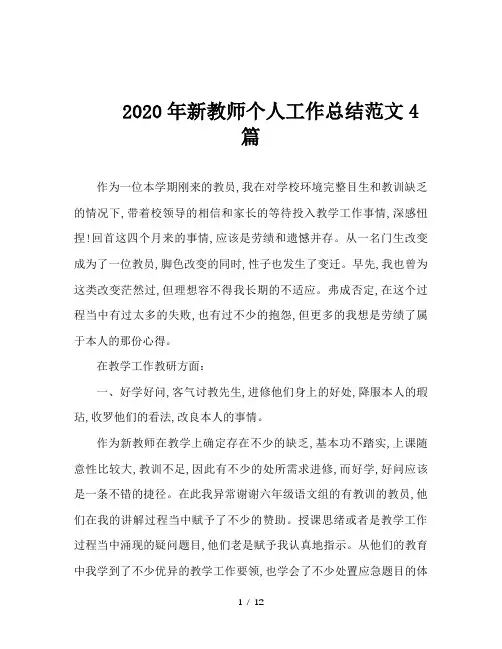 2020年新教师个人工作总结范文4篇