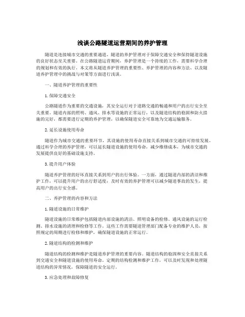 浅谈公路隧道运营期间的养护管理