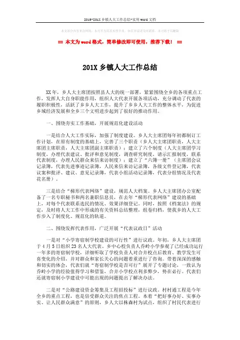 2019-201X乡镇人大工作总结-实用word文档 (2页)