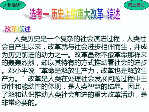 高中历史人教版选修一 历史上重大改革 复习