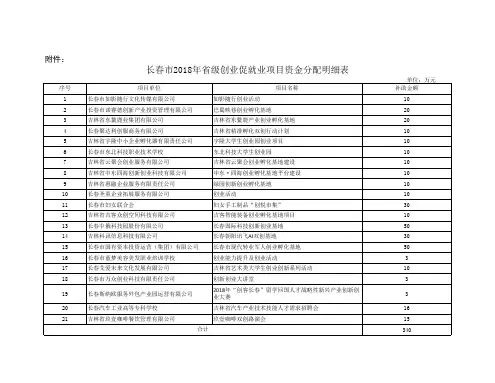 长春2018年级创业促就业项目资金分配明细表
