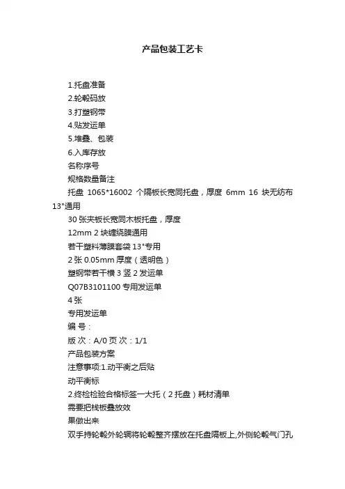 产品包装工艺卡
