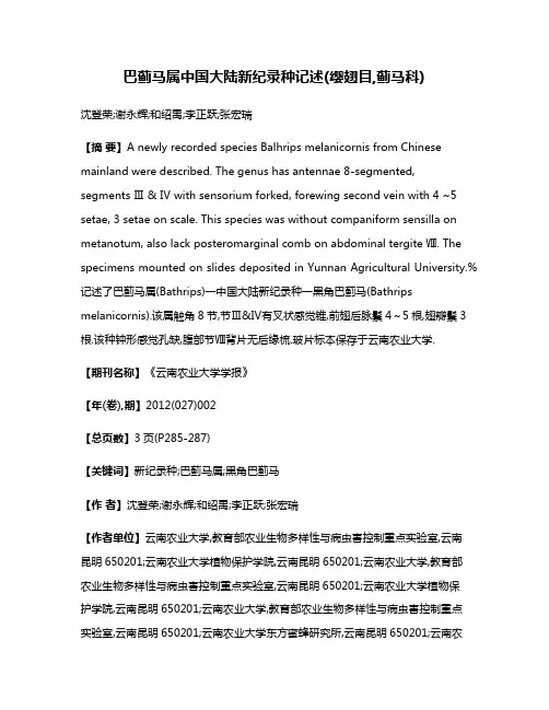 巴蓟马属中国大陆新纪录种记述(缨翅目,蓟马科)