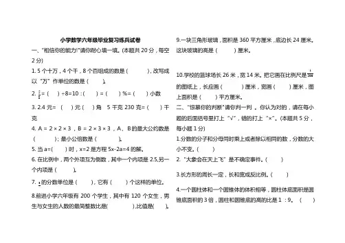 实验小学六年级数学毕业模拟试题