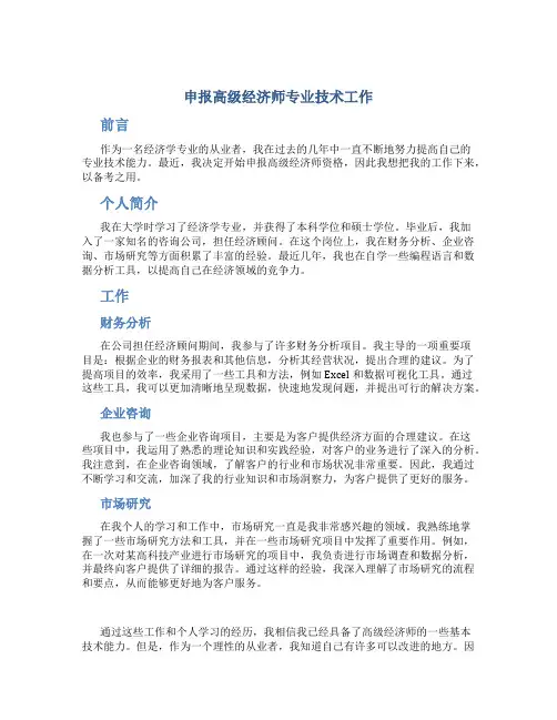 申报高级经济师专业技术工作总结1