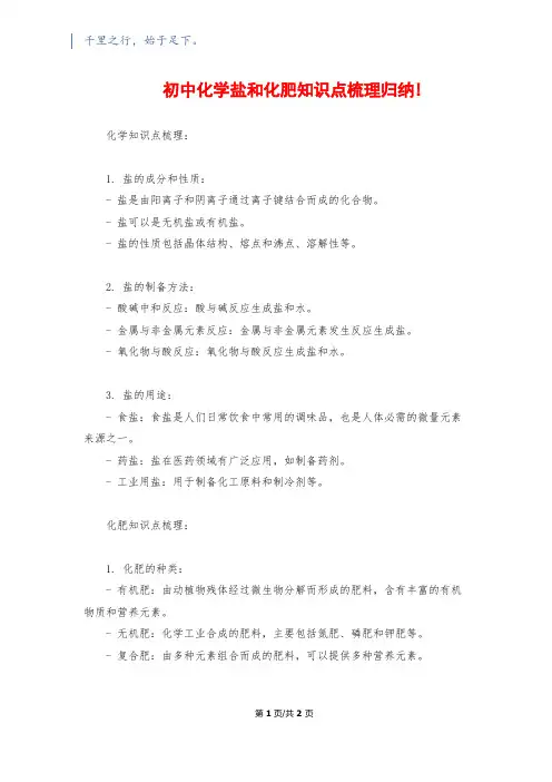 初中化学盐和化肥知识点梳理归纳!