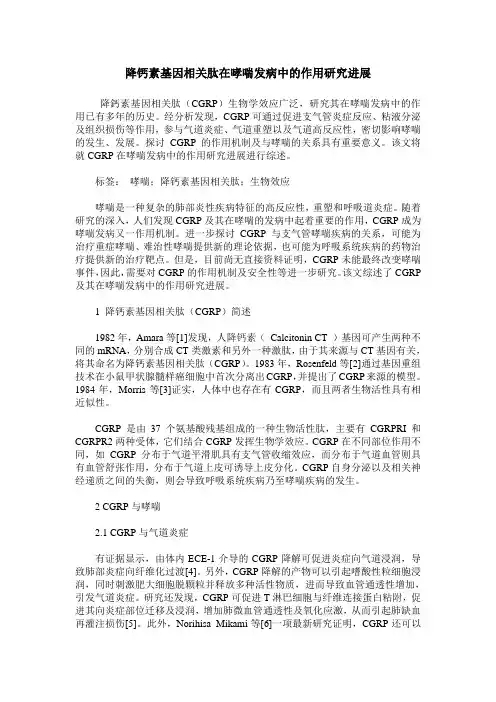 降钙素基因相关肽在哮喘发病中的作用研究进展