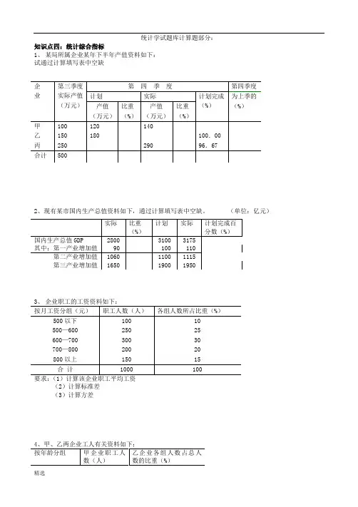 统计学试题库计算题部分练习题.doc