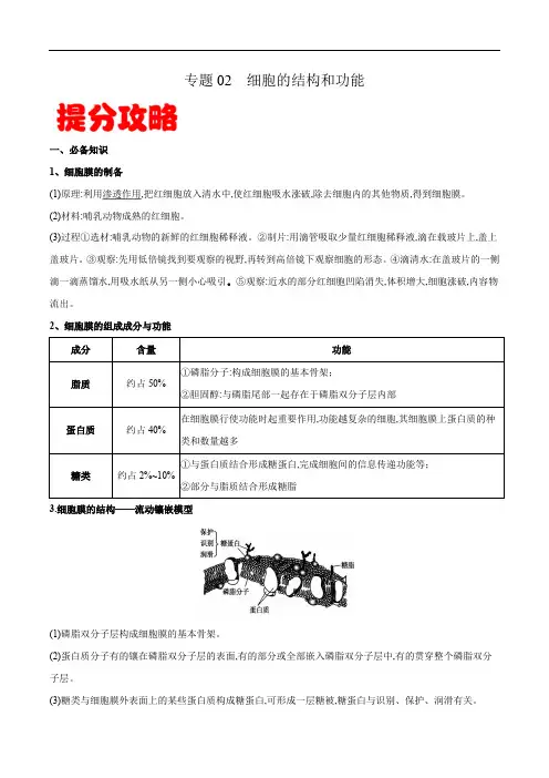 高中生物高考专题02  细胞的结构和功能-备战2021年高考生物专题提分攻略(原卷版)