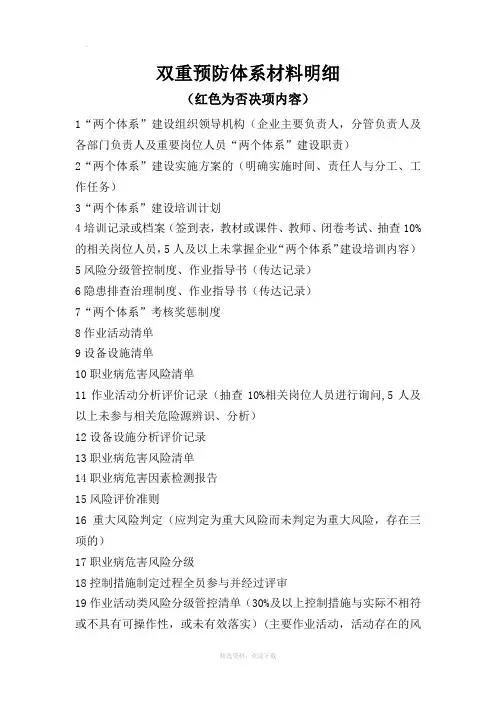双重预防体系材料明细