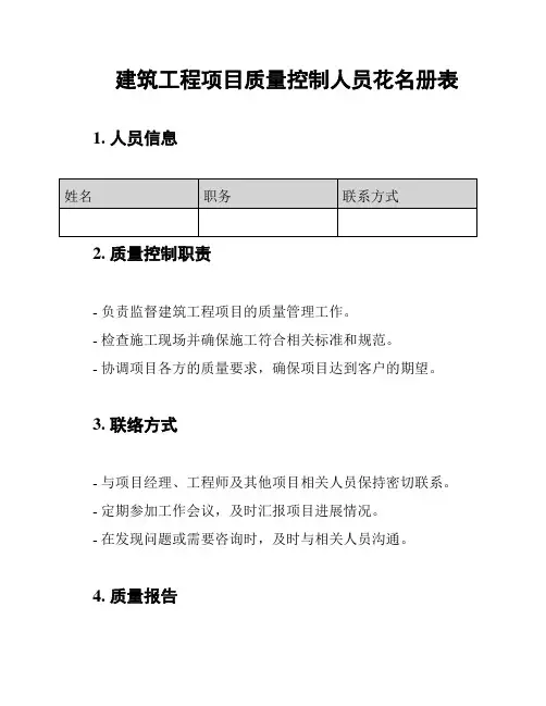 建筑工程项目质量控制人员花名册表