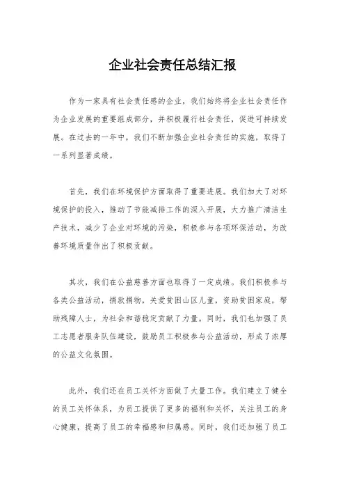 企业社会责任总结汇报