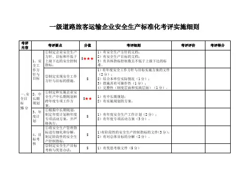 一级道路旅客运输企业安全生产标准化考评实施细则