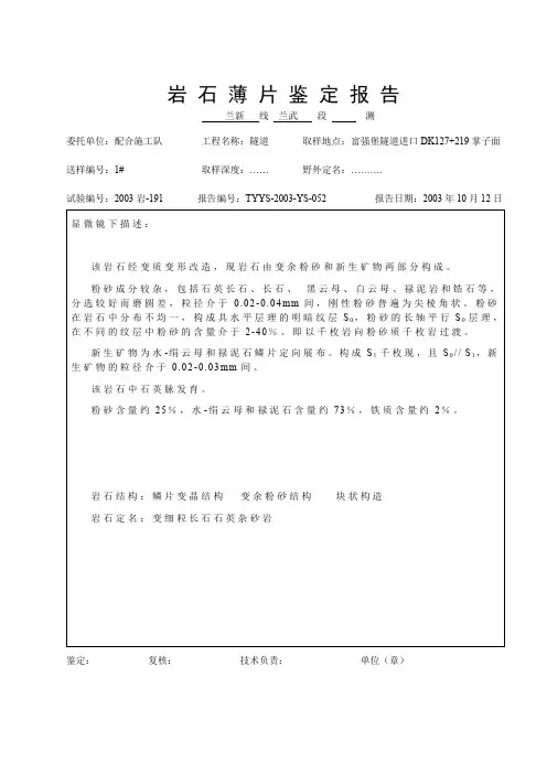 岩石薄片鉴定报告