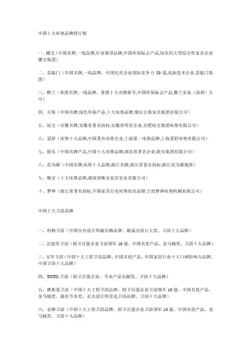 中国十大床垫品牌排行榜