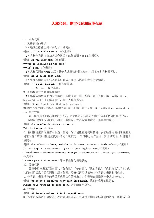 七年级英语下册 module1专项语法 人称代词 物主代词和反身代词 外研版