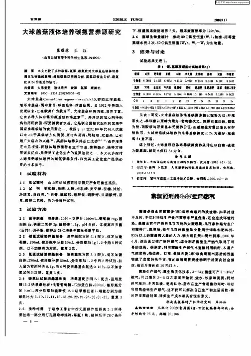 大球盖菇液体培养碳氮营养源研究