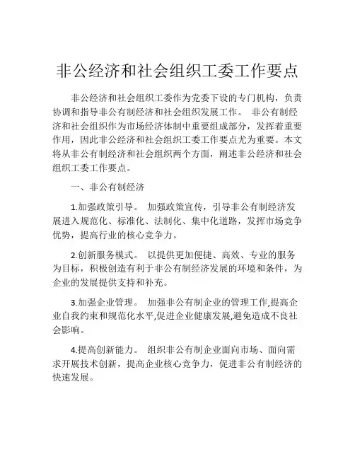 非公经济和社会组织工委工作要点