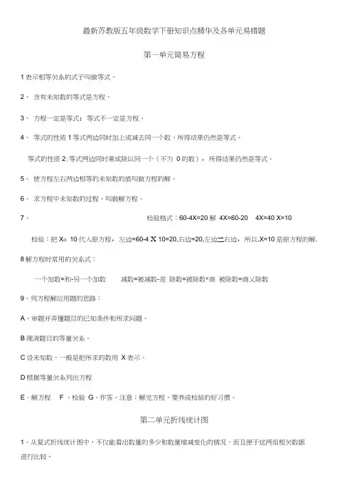 最新苏教版五年级数学下册知识点