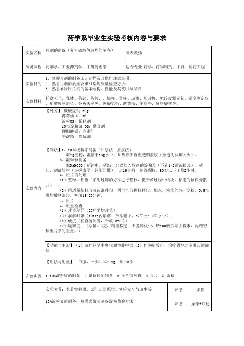 2 片剂的制备(复方碳酸氢钠片的制备)